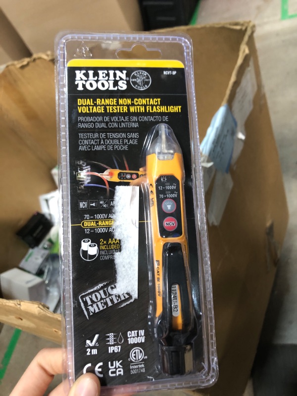 Photo 1 of Klein Tools NCVT3P Dual Range Non Contact Voltage Tester, 12 - 1000V AC Pen, Flashlight, Audible and Flashing LED Alarms, Pocket Clip