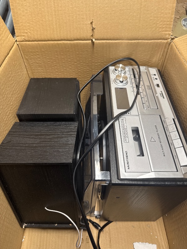 Photo 1 of (PARTS) (NOT FUNCTIONAL) MUSITREND 10 in 1 Record Player with External Speakers, 3 SpeedTurntable with AM/FM Radio, CD & Cassette Player, Bluetooth, USB/SD Playback, Remote Control, Black