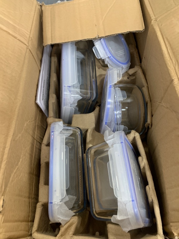 Photo 1 of ***(MAJOR DAMAGE/ SEE NOTES)***Amazon Basics Leak-Proof Glass Locking Lids Food Storage Containers, 20-Piece Set, includes 10 Bases and 10 Plastic Lids, Clear, Blue, BPA free