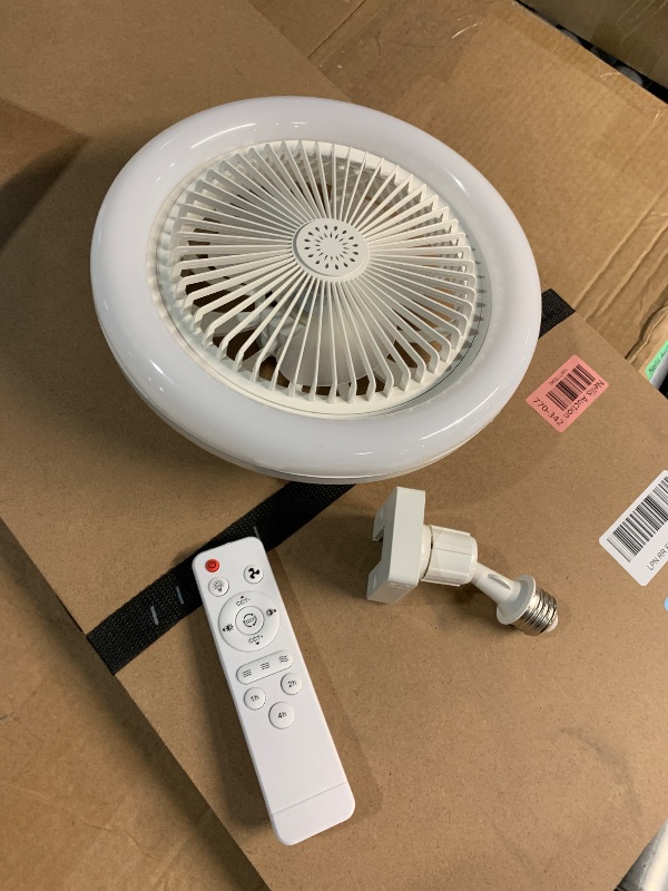 Photo 1 of ***(PARTS ONLY/ NON FUNCTIONAL)***Socket Fan Light with Remote Control, 3 Colors 3000K-6500K Dimmable LED Light Bulb Fan Screw in Ceiling Fan for Bedroom, Kitchen, Storage Room, Closet, Wireless Small Ceiling Fans with Lights - White