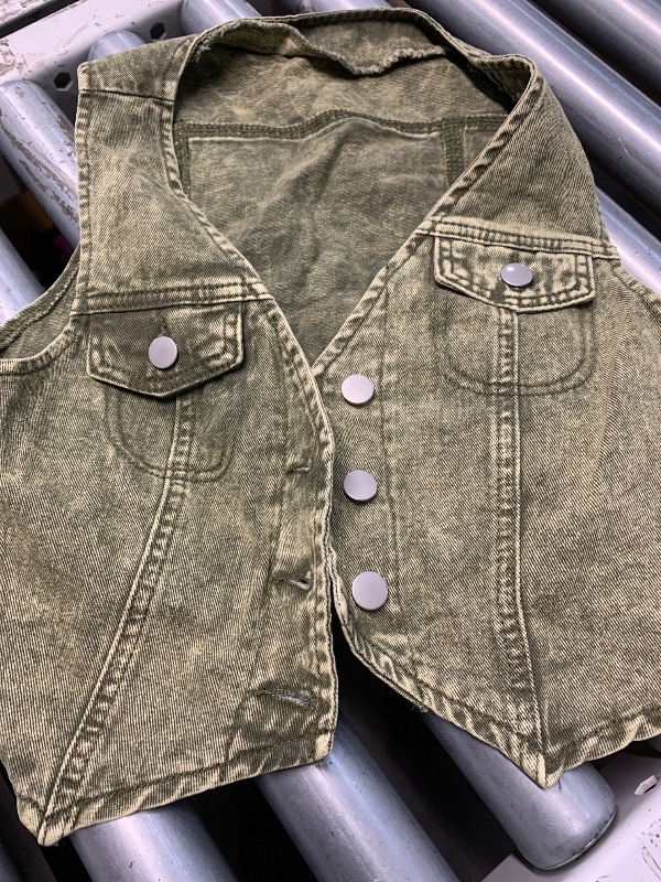 Photo 1 of (see images) MakeMeChic Women's Denim Vest Button Down Asymmetrical Crop Top Sleeveless V Neck Y2K Jacket Army Green size: Medium