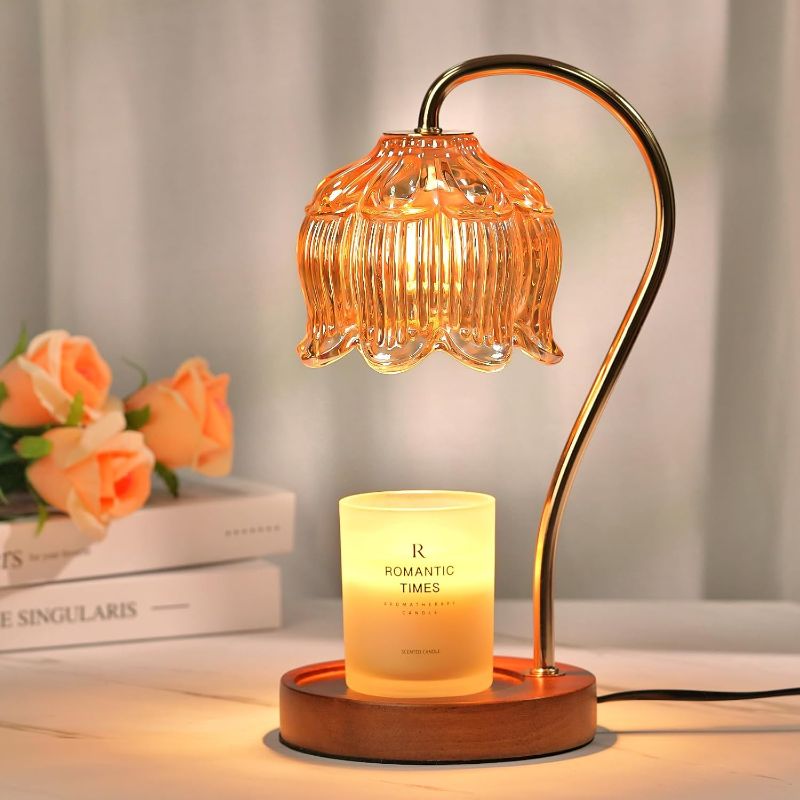 Photo 1 of  Candle Warmer Lamp with Timer, Dimmable Flower Candle Lamp Warmer, Birthday Gifts for Women, Mom, Female Friend, Glass Vintage Candle Lamp, Aromatic Candle Warmer Light for Vintage Room Decor