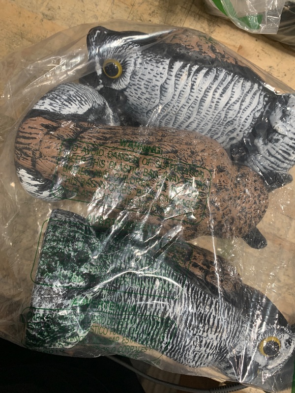 Photo 1 of 3-Pack Owl Decoys for Bird Deterrent - Weatherproof Bird Repellent Devices for Outdoor Use - Plastic Owls to Scare Birds Away and Control Garden Pests