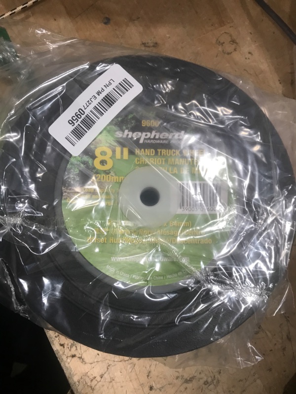 Photo 1 of Shepherd Hardware 9600 8-Inch Hand Truck Replacement Wheel, Solid Rubber, 2-1/2-Inch Ribbed Tread, 5/8-Inch Bore Offset Axle