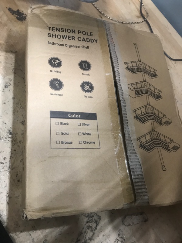 Photo 1 of Aitatty Corner Shower Caddy Tension Pole: 4tier adjustable Rustproof Bathroom Organizer Shelves - Bathtub shampoo rack 43.5-120 inch