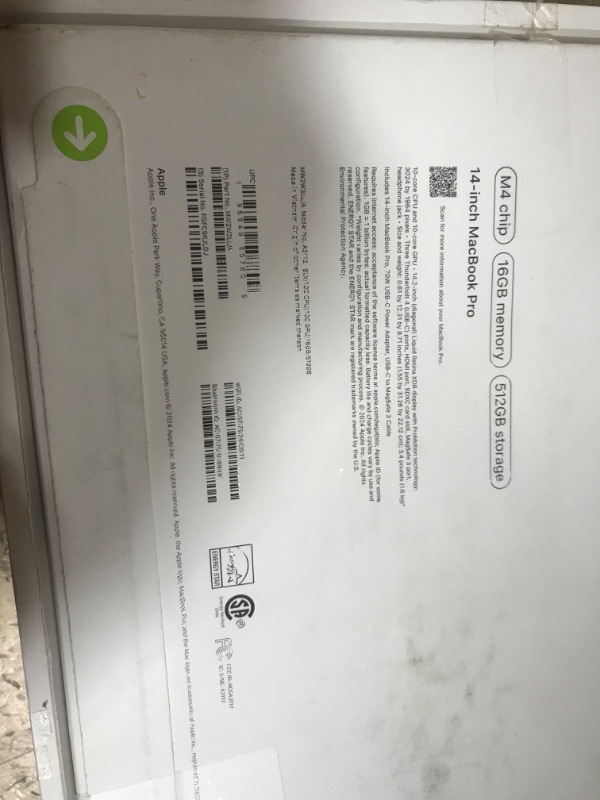 Photo 1 of ==== FINAL SALE==== Apple 2024 MacBook Pro Laptop with M4 chip with 10?core CPU and 10?core GPU: Built for Apple Intelligence, 14.2-inch Liquid Retina XDR Display, 16GB Unified Memory, 512GB SSD Storage; Silver