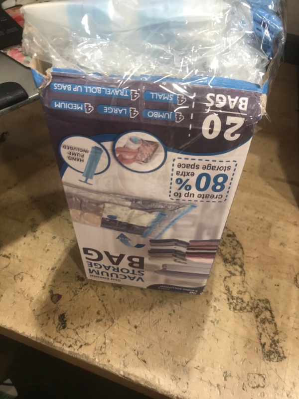 Photo 1 of 20 Pack Vacuum Storage Bags, Space Saver Bags (4 Jumbo/4 Large/4 Medium/4 Small/4 Roll) Compression for Comforters and Blankets, Sealer Clothes Storage, Hand Pump Included