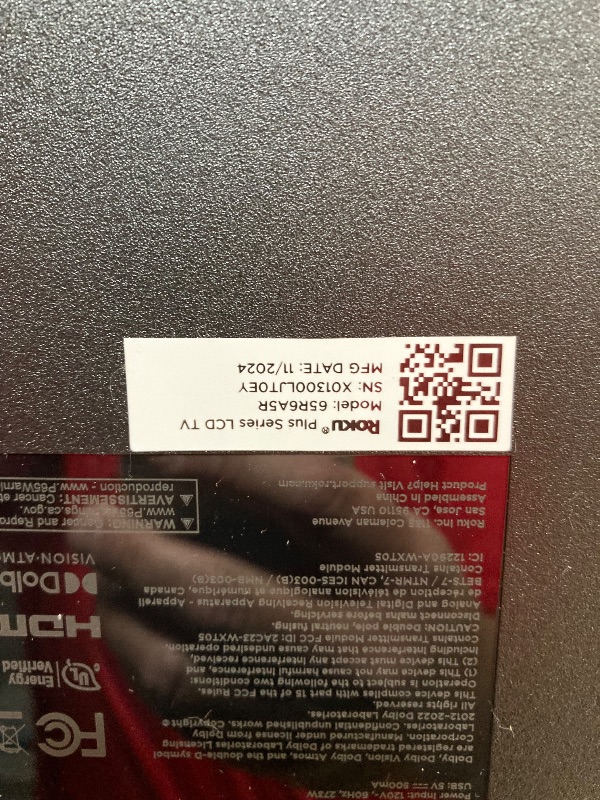 Photo 1 of **SMASHED SCREEN FINAL SALE**Roku Smart TV – 65-Inch Plus Series 4K QLED RokuTV with Roku Voice Remote Pro, Dolby Vision, Striking 4K Resolution, Automatic Brightness, & Seamless Streaming – Live Local News & Sports