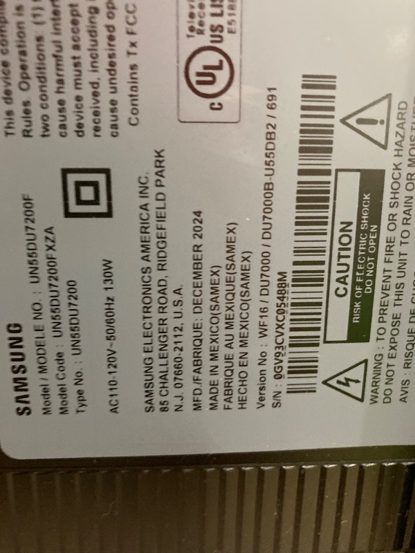 Photo 1 of **SMASHED SCREEN FINAL SALE**SAMSUNG 55-Inch Class Crystal UHD 4K DU7200 Series HDR Smart TV w/Object Tracking Sound Lite, PurColor, Motion Xcelerator, Mega Contrast, Q-Symphony (UN55DU7200, 2024 Model)