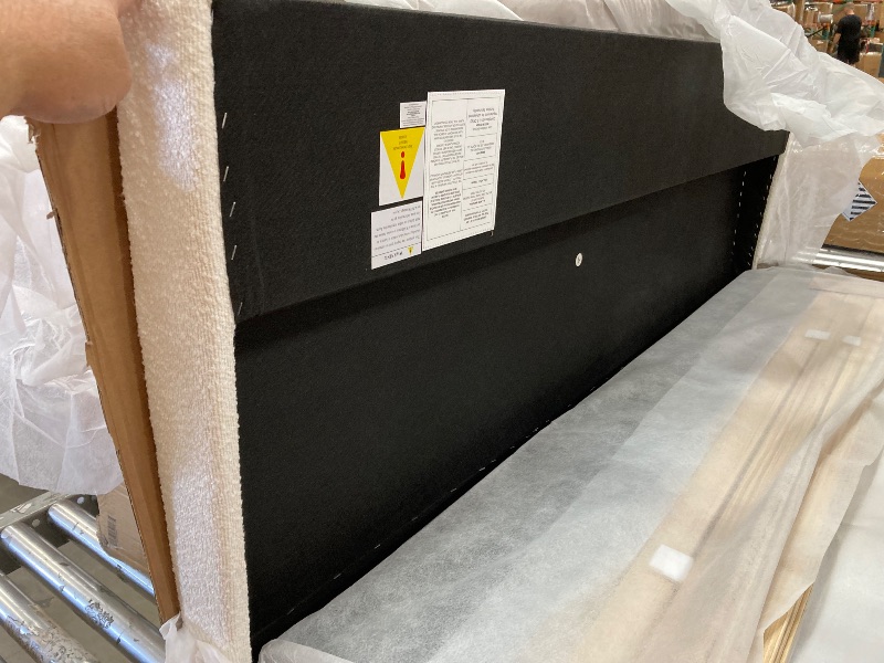 Photo 1 of **BOX 1 OF 2 ONLY**Merax QUEEN Size Boucle Fabric Upholstered Platform Bed with Two Removable Pillow Headboard, Wood Bed Frame with Solid Round Legs for Kids Teens Adults, White