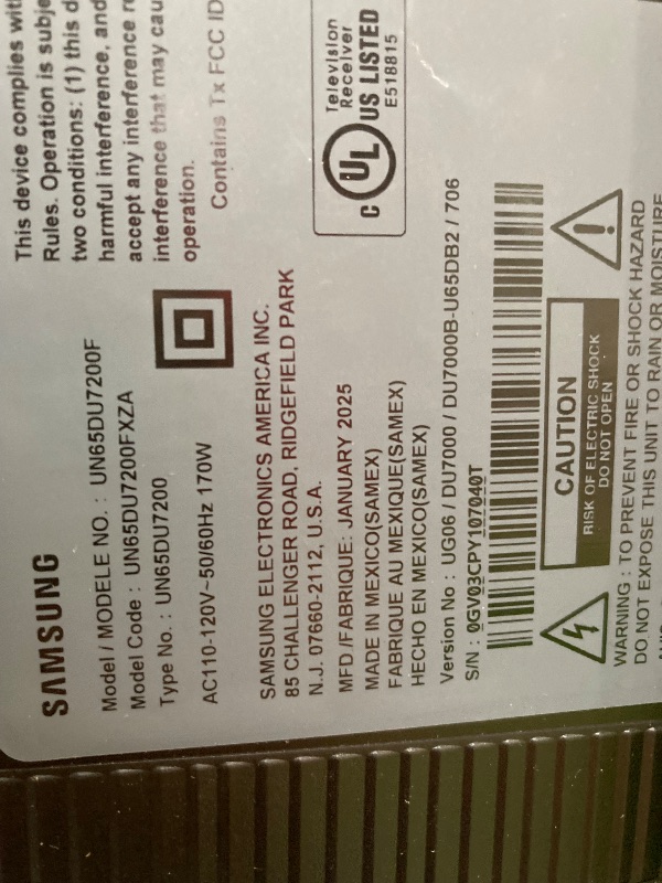 Photo 1 of **SMASHED SCREEN FINAL SALE**Samsung 65-Inch Class Crystal UHD 4K DU7200 Series HDR Smart TV w/Object Tracking Sound Lite, PurColor, Motion Xcelerator, Mega Contrast, Q-Symphony (UN65DU7200, 2024 Model)