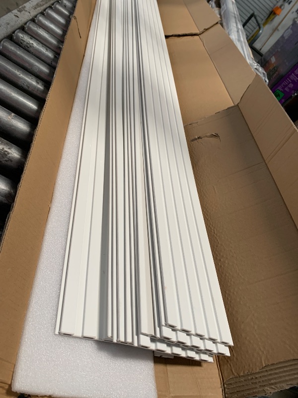 Photo 1 of ***PARTS ONLY***Art3d WPC Slat Wall Panels, 8-Pack 108 x 6 Inch 3D Wall Accents for Interior Wall Decor, Living Room, Bedroom, White