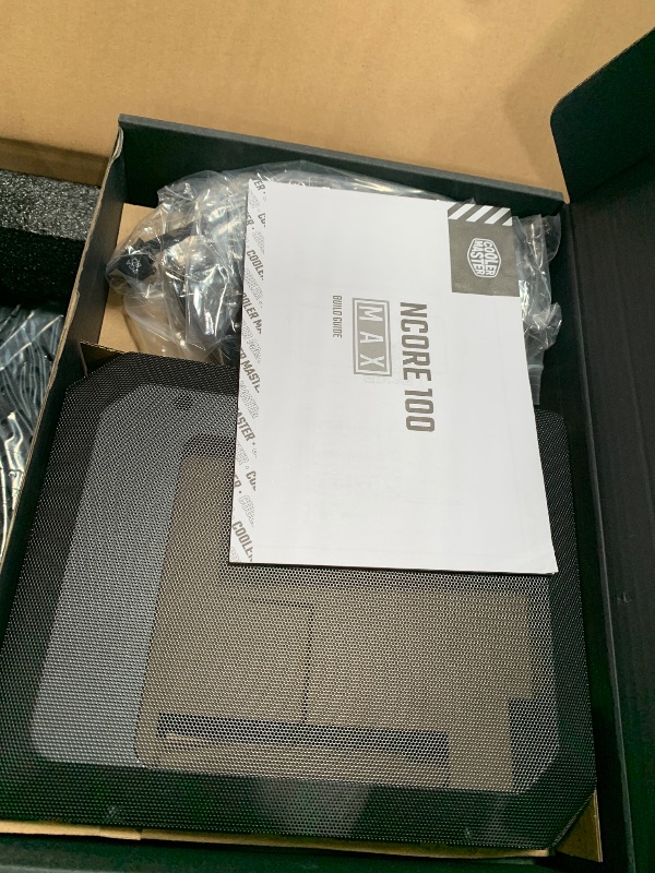Photo 1 of (for parts) Cooler Master NCORE 100 MAX ITX SFF Tower Case, Custom 120mm AIO, 850W SFX Gold ATX3.0 PSU, 4 Slot GPU, Vertical Mount GPU, PCIe 4.0 Riser, Anodized Aluminum, USB Type C (NR100-MNNN85-SL0)