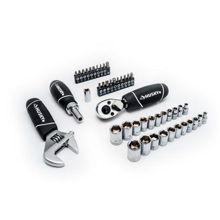 Photo 1 of 1/4 in. and 3/8 in. Stubby Ratchet and Socket Set (46-Piece)
