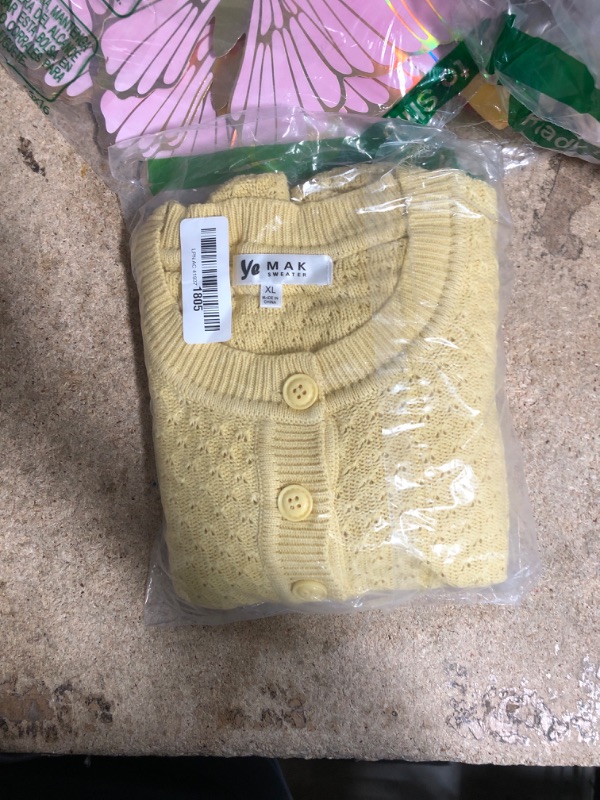 Photo 1 of JSCEND Women's 3/4 Sleeve Crew Neck Button Down Cotton Knit Cropped Cardigan Sweater BABYYELLOW XL