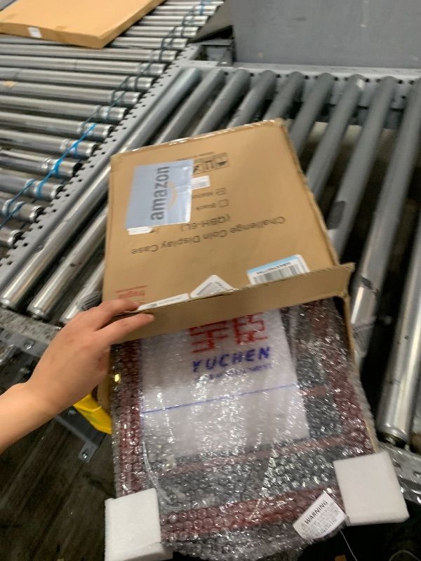 Photo 1 of Military Challenge Coin Display Case Lockable Cabinet Rack Holder Mahogany Finish Shadow Box with Removable 2 Grooves Shelves and Anti Fade Door