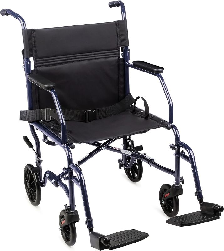 Photo 1 of (USED/FAIR) Carex Transport Wheelchair With 19 inch Seat, Folding Transport Chair with Foot Rests, Foldable Lightweight Wheelchair Foldable for Storage and Travel
