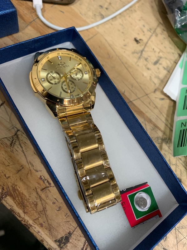 Photo 1 of  Men's Gold Watch Analog Quartz Rhinestone Wrist Watch with Stainless Steel Band for Halloween Costume
