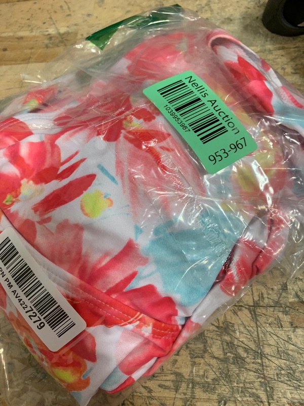 Photo 1 of (LARGE) (BAGGED) (USED/FAIR) SPORLIKE Women One Piece Swimsuit V-Neck Ruffle Bathing Suit Padded Monokini(Pink Floral 3,Large)