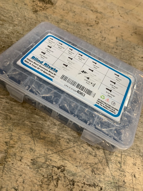 Photo 1 of 500pcs Pop Rivets Assortment Kit, 14 Sizes Aluminum Blind Rivets (3/32" 1/8" 5/32" 3/16") Assorted Blind Rivets