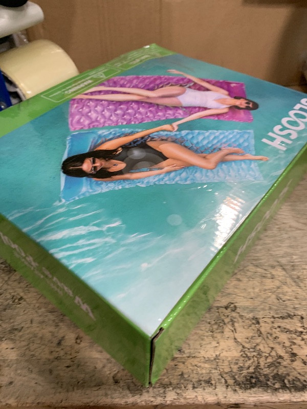 Photo 1 of SLOOSH Inflatable Pool Floats Raft,Floating Lounge for Adults,64x32 inch Swimming Mat Pool Mattress with Headrest,2 Pieces Float Air Mat for Summer Water Beach Fun,Blue,Purple