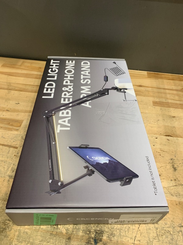 Photo 1 of *MISSING SCREW* CACENCAN Tablet Stand, Tablet Mount Adjustable with Light, Universal Flexible Tablet Holder with 360 Degree Rotation for iPad/iPhone/iPad Pro/N-Switch,or Other 4.5~13.5 Inches Devices (White)