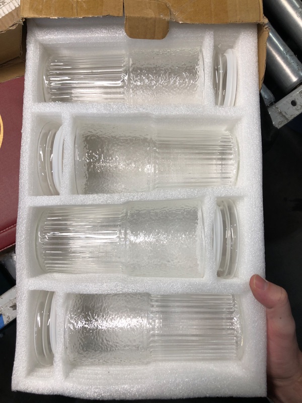 Photo 1 of (MISSING STRAWS) (USED/FAIR) QWEZXO Glass Cups With Lids and Glass Straws?20 OZ 4pcs High Borosilicate Glass Tumbler Iced Coffee Water Smoothie