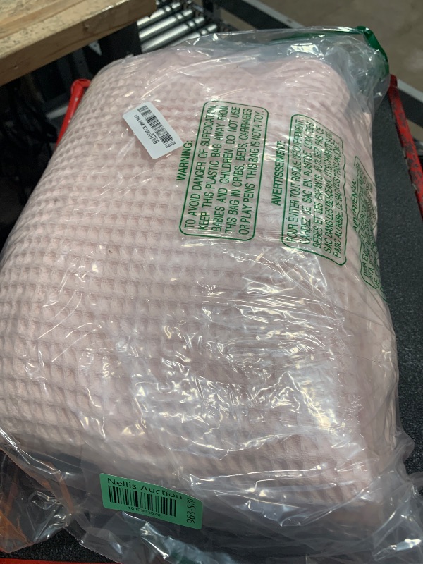 Photo 1 of 100% Cotton Pink Waffle Weave Lightweight Summer Bed Blanket - 90x90in Prewashed Breathable, Woven, Layering Blanket for Full/Queen Size Bed (Blush)