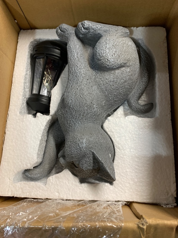 Photo 1 of ***(MAJOR DAMAGE/ SEE NOTES)***WONDHOME Solar Cat Garden Statues Resin Cat Figurine with Lantern for Porch Patio Lawn Yard Garden Decor,Christmas Housewarming Gardening Gifts for Mom Women