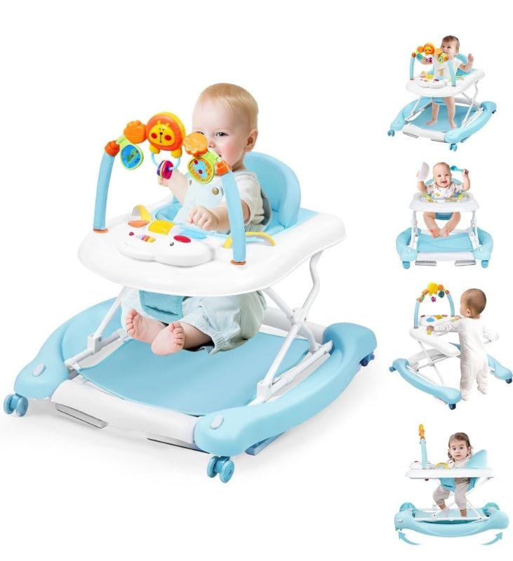 Photo 1 of  Walker, 5-in-1 Baby Walkers for Boys and Girls 6-12 Months with Bouncer, Removable Footrest, Feeding Tray & Music, Foldable & Adjustable Activity Walker for 6-18 Months Toddler Infant