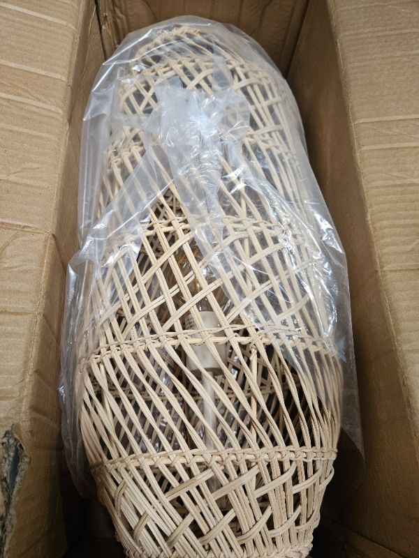 Photo 1 of 1 Light Boho Rattan Pendant Light Fixtures, Mini Farmhouse Natural Chandelier Pendant Light, Retro Wicker Hanging Lamp for Kitchen Island