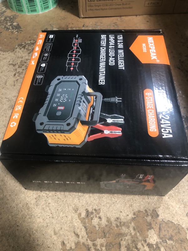 Photo 1 of NEXPEAK NC202 10-Amp Battery Charger, 12V 24V LiFePO4 Lead Acid Portable Car Battery Charger 8-Stage Trickle Charger Smart Battery Maintainer w/Temp Compensation for Car Truck Motorcycle Lawn Mower