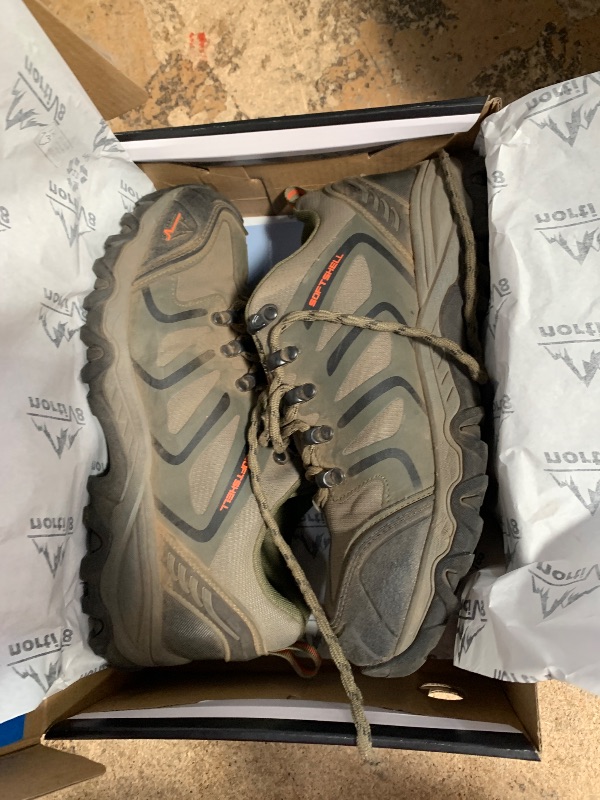 Photo 1 of **SEE NOTES**NORTIV 8 Men's Low Top Waterproof Hiking Shoes Lightweight Trekking Trails Outdoor Work Shoes 160448_Low Armadillo Army Green Black Orange Size 7.5 M US