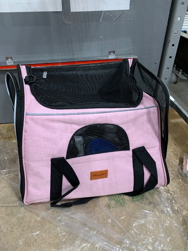 Photo 1 of ***SEE NOTES***Morpilot Portable Cat Carrier - Soft Sided Cat Carrier for Medium Cats and Puppy up to 15lbs, Pet Carrier with Locking Safety Zippers, Foldable Bowl, Airline Approved Travel Dog Carrier - Pink
