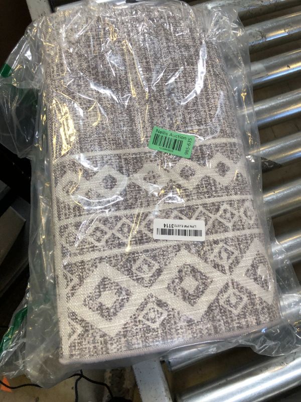 Photo 1 of jinchan Runner Rug 3x12 Vintage Hallway Kitchen Runner Ultra-Thin Washable Boho Geometric Rug Non-Slip Non-Shedding Carpet for Bedroom Living Room Stairway Grey Ivory