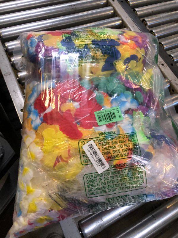 Photo 1 of JOYIN 120 Counts Hawaiian Leis Bulk, Colorful Tropical Flower Leis for Kids Adults Hawaiian Beach Luau Party Favors Decorations
