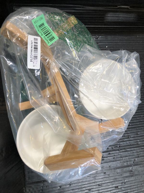 Photo 1 of Elevated Ceramic Dog Bowl Set - Raised Dog Bowls with Non-Slip Bamboo Stand - Dog Food and Water Bowl Set - Double Dog Feeding Bowls - Suitable for Small and Medium Dogs - 28.74 OZ - 3.6 CUPS - 850 ML