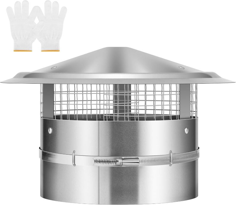Photo 1 of one Top Chimney Cap with Screen, Round Roof Rain Chimney Cover, Galvanized Steel Fireplace Exhaust Cap, Adjustable Roof Cap for Vent