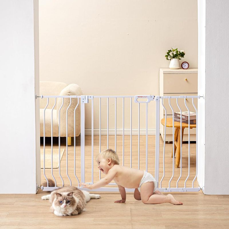Photo 1 of VEVOR 29.5-51" Extra Wide Safety Gate for Stairs, Auto Close Dog Gate for The House, Easy Install Pressure Mounted Pet Gates for Doorways, Easy Walk Thru Wide Safety Gate for Dog, White