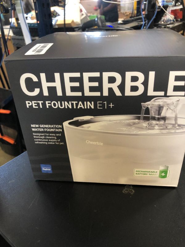 Photo 1 of Cheerble Pumpless Cat Water Elfin Fountain, Wireless Pet Fountain Battery Operated, 2L/67oz E1+ Automatic Water Dispenser Cats & Dogs MagDrive™ Technology Stainless Steel Tray, No Cleaning Hassle