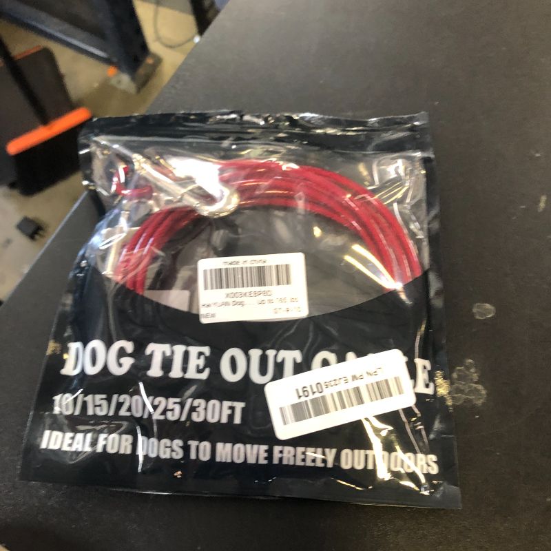 Photo 1 of HaiYUAN Dog Tie Out Cable 10/15/20/25/30 FT Runner for Yard Steel Wire Cable with Durable Superior Clips Red Chains for Outside Dog Lead for Large Up to 165 Lbs