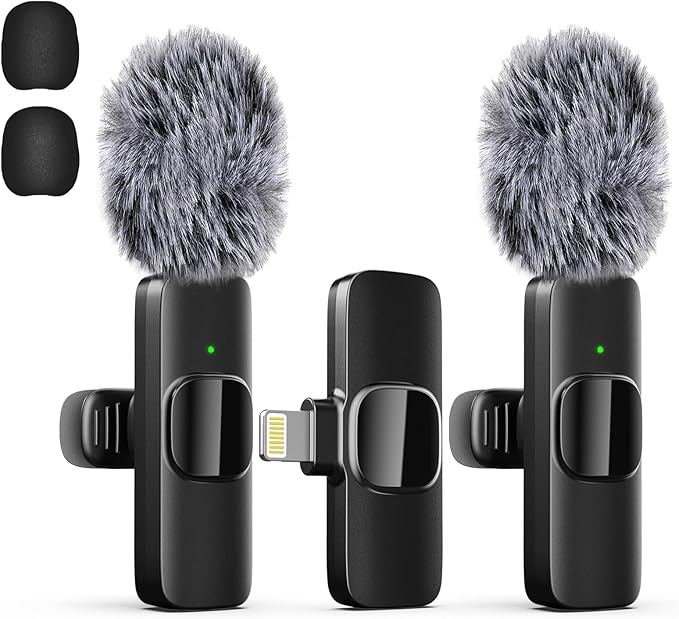 Photo 1 of Professional Wireless Lavalier Lapel Microphone for iPhone, iPad, Mini Video Recording Mic for Interview Video Podcast Vlog YouTube & Livestream, Noise Reduction, Plug & Play ?2 Pack (Lightning Port)