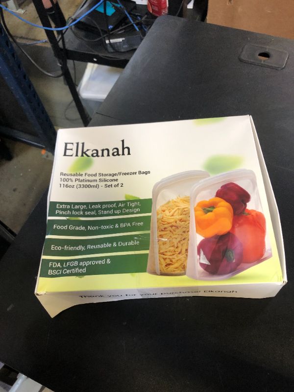 Photo 1 of Elkanah Extra Large 116fl oz Silicone Bags Reusable Freezer Bags Silicone Gallon Bag Food Storage Bag Food Bags Sous Vide, Microwave, Oven & Dishwasher safe