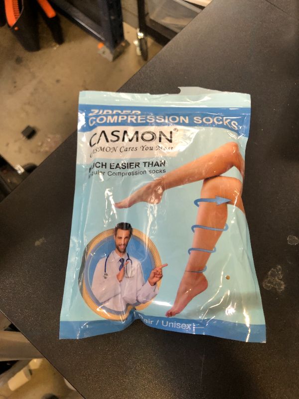 Photo 1 of CASMON 15-20mmHg Zipper Compression Socks for Women and Men, Knee High Compression Stockings, Medical Closed Toe Support Socks for Varicose Veins, Post-Surgery, Swelling, Nurses, Pregnancy (1 Pair)