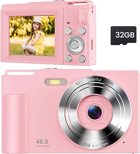 Photo 1 of Digital Camera for Kids: Pink Camera for Teens - Christmas Birthday Gifts for Girls 8-10 - 16X Zoom Shoot Camera for Ages 8-13 - Compact Camera for 6 7 8 9 10 Years Old- Toys for Kid Children Toddler