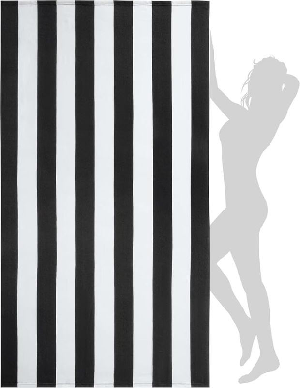 Photo 1 of WILFA Extra Large Beach Towel - Oversized Mircofiber Beach Towel 40'' x 70'', XL Striped Lightweight Pool Towel, Big Cabana Swim Travel Towel for Adults Mens Women,Black