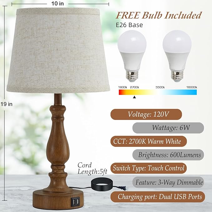 Photo 1 of Classical Table Lamps for Bedrooms Set of 2 - Touch Bedside Lamps with Dual USB Ports, 3 Way Dimmable Nightstand Lamps for End Tables, Farmhouse Night Stand Lamps for Living Room Guest Room

