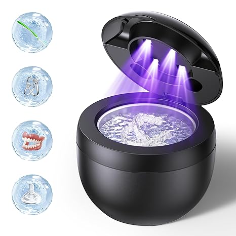 Photo 1 of Ultrasonic Retainer Cleaner, Retainer Cleaner for Dentures, Mouth Guards, Braces, Toothbrush Heads, Jewelry with UV-C Cleaner, 45kHz Ultrasonic, 4 Mode Ultrasonic Cleaner Machine (Black)