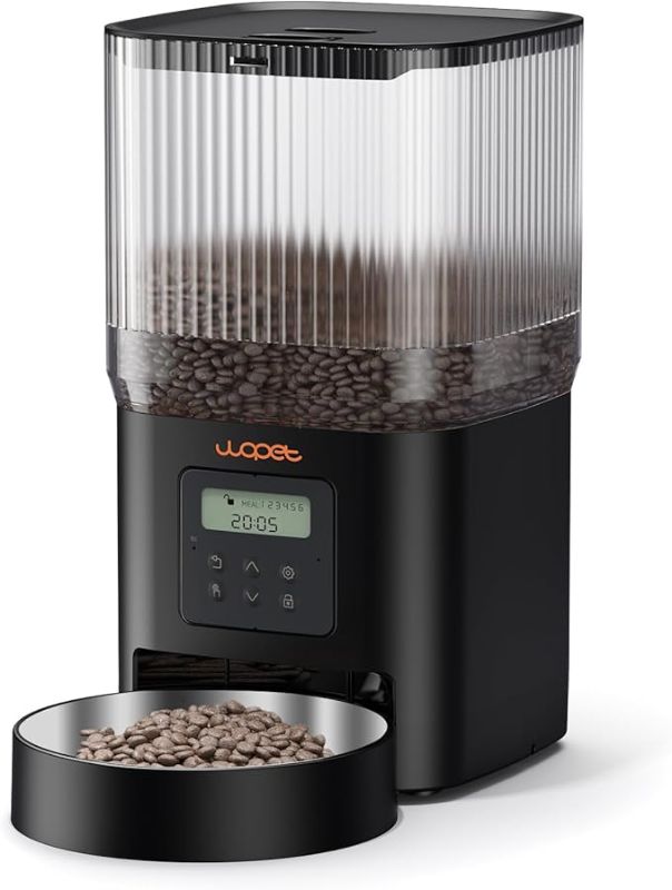 Photo 1 of WOPET Automatic Cat Feeder, WiFi Dog Feeder with APP Control for Remote Feeding, Automatic Cat Food Dispenser with 10S Voice Record,1-10 Meals Per Day for Cats and Dogs (Black-Standard)