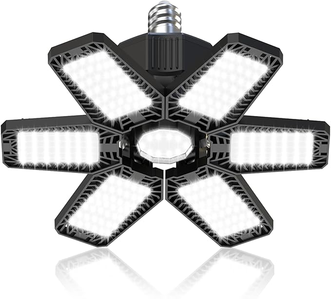 Photo 1 of 2 Pack LED Garage Lights 180W Deformable 18000LM Close to Ceiling Light Fixtures E26 E27 Screw-in Six Leaf Glow Lighting, Ultra Bright LED Shop Light with 6 Adjustable Panels for Work Shop Warehouse